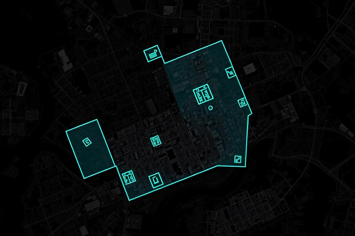 GIS building-footprint detection across dense urban blocks.